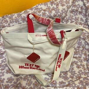 BEIS White and Red Travel Tote Bag